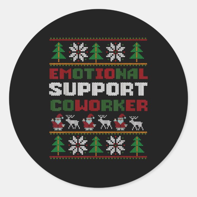 Funny Ugly Christmas Sweater Emotional Suprt Cowor Runder Aufkleber (Vorderseite)