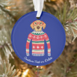 Funny Ugly Christmas Sweater, Hund mit Brille Ornament<br><div class="desc">Funny Winter Weihnachtsschmuck mit einem Hund mit roten Gläsern und einem "Ugly" Weihnachtskraut. Eigentlich denken wir,  dass er ziemlich niedlich ist! Fügen Sie unten Ihren benutzerdefinierten Text hinzu oder löschen Sie ihn. Ein perfektes Weihnachtsgeschenk für Hundefreunde. Auch ideal für den White Elephant Urlaub oder Secret Santa Geschenke Austausch Party.</div>