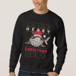 Funny Ugly Christmas Sweater Lächeln Hai Santa Sweatshirt<br><div class="desc">Shark Ugly Christmas Sweater Pattern. Funny and cute shark design for shark lover. Cute and awesome merchandise for celebrating Christmas and enjoying the winter season. Perfekt for this festive season and jolly holiday. Cute sweater-like stitch pattern design with an illustration of a smiling shark with sharp teeth wearing Santa hat....</div>