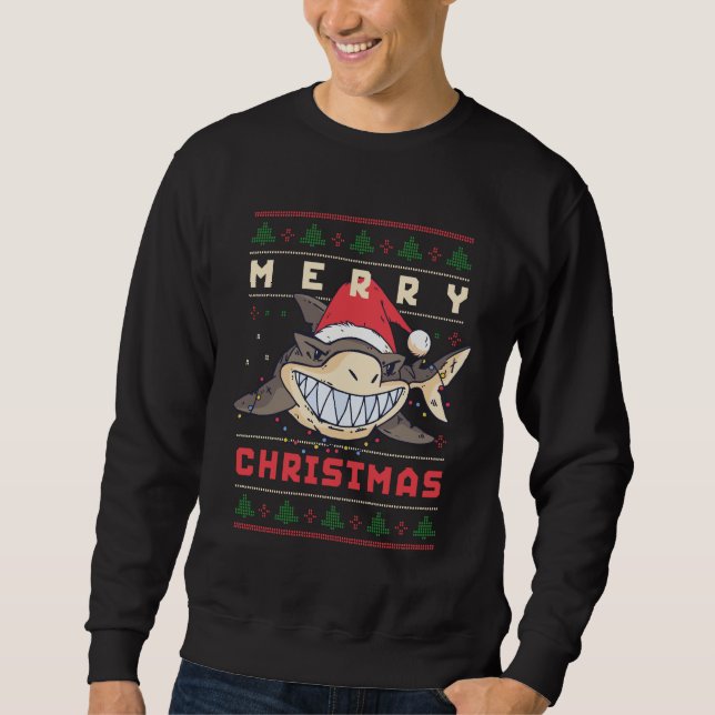 Funny Ugly Christmas Sweater Lächeln Hai Santa Sweatshirt (Vorderseite)