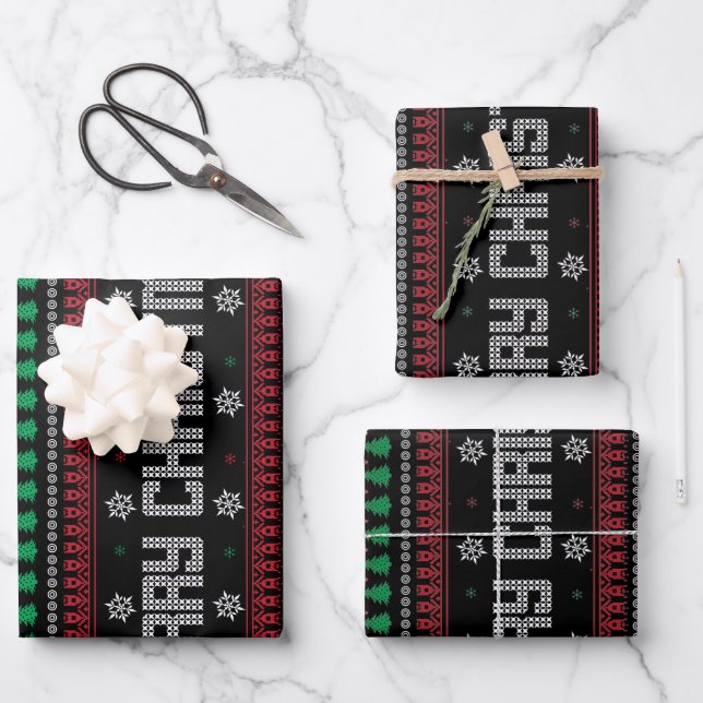 Funny Ugly Frohe Weihnachtsmuster Geschenkpapier Set (Vorderseite)