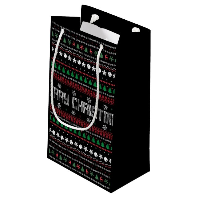 Funny Ugly Frohe Weihnachtsmuster Kleine Geschenkt Kleine Geschenktüte (Rückseite Schrägansicht)