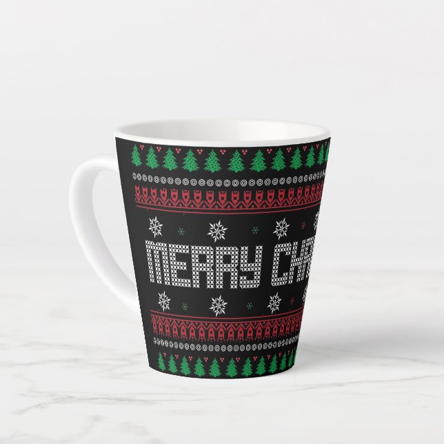 Funny Ugly Frohe Weihnachtsmuster Milchtasse (Linke Ecke)