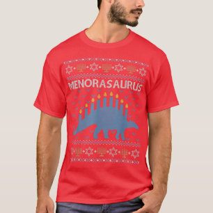 Funny Ugly Hanukkah Sweater Dinosaur Menorah Dino T-Shirt