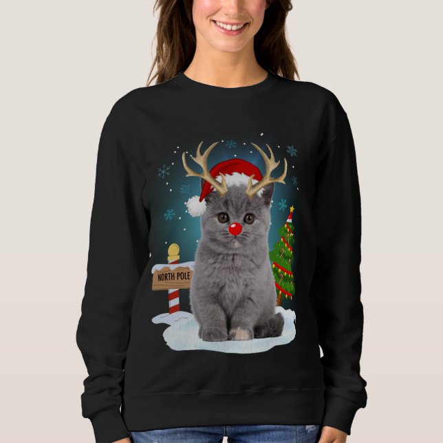 Funny Ugly Sweater Cat Rentier North Pole Christm Sweatshirt (Vorderseite)