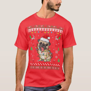 Funny Ugly Sweater Christmas Lights Pug Santa Dog  T-Shirt