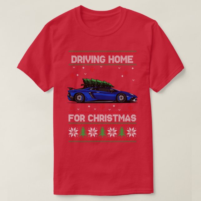 Funny Ugly Sweater Driater Zuhause für Weihnachts  T-Shirt (Design vorne)
