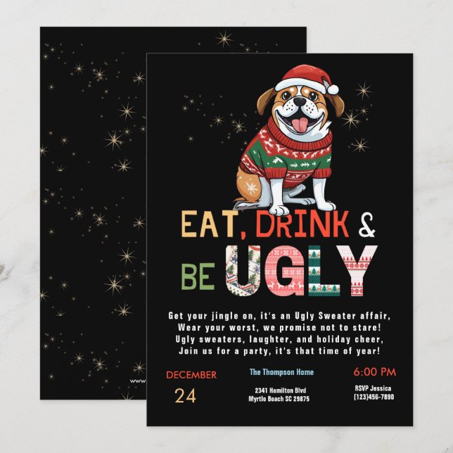 Funny Ugly Sweater Weihnachts-Party Einladung (Vorne/Hinten)