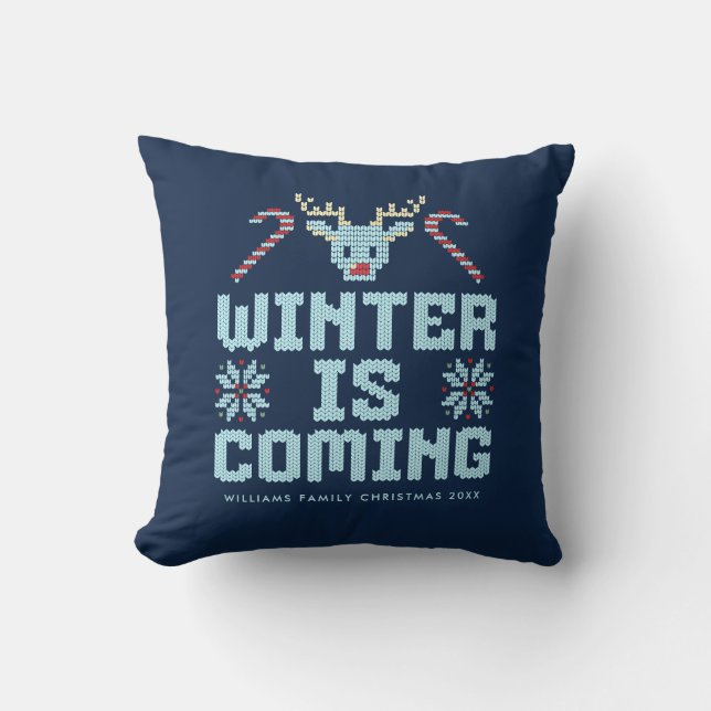 Funny Ugly Weihnachts Winter Winter kommt Kissen (Vorderseite)