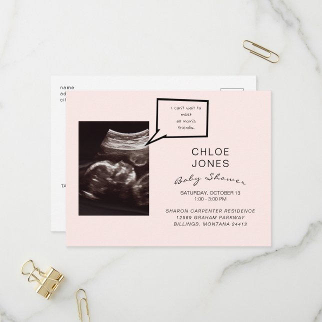 Funny Ultrasound Baby Dusche Rosa Einladung (Vorderseite/Rückseite Beispiel)