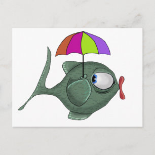 Funny Umbrella Fish Postcard Postkarte