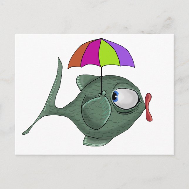Funny Umbrella Fish Postcard Postkarte (Vorderseite)