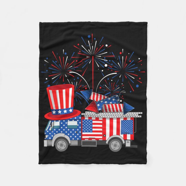 Funny Uncle Sam Firetruck and Fireworks Usa Flag 4 Fleecedecke (Vorderseite)