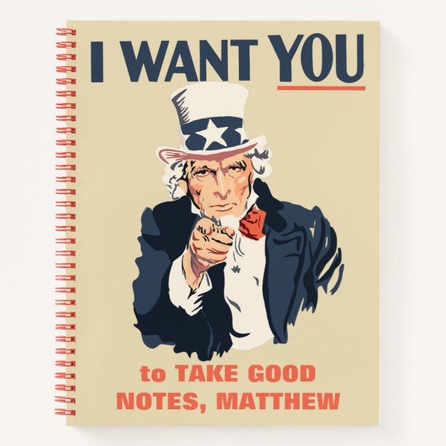 Funny Uncle Sam Patriotic Custom Message Notizbuch (Vorderseite)