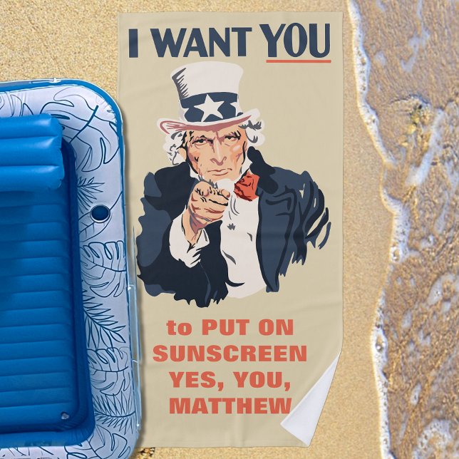 Funny Uncle Sam Patriotic Custom Message Strandtuch (Von Creator hochgeladen)