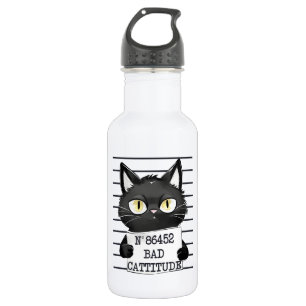 Funny und Niedlich Black Cat Mugshot Edelstahlflasche