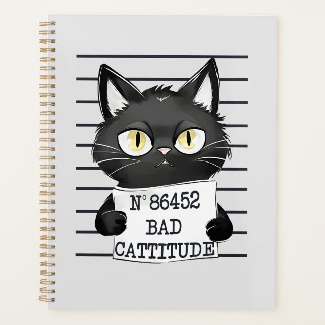 Funny und Niedlich Black Cat Mugshot Planer (Vorderseite)