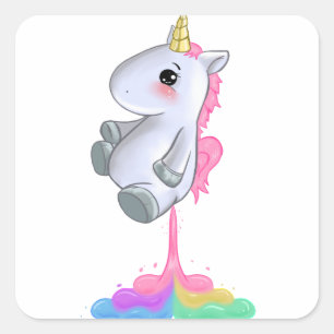 Funny Unicorn farzt Regenbogenfarben Furz Geschenk Quadratischer Aufkleber