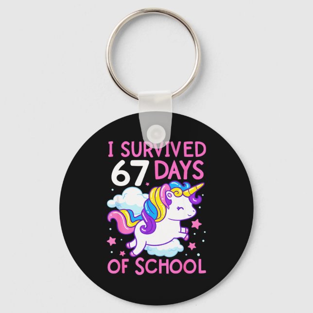 Funny Unicorn I Survived 67 Days Of School Meme Fo Schlüsselanhänger (Vorderseite)