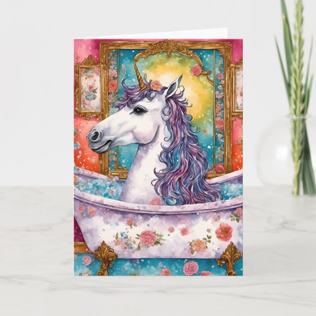Funny Unicorn in einer Badewanne Jedes Anlasses Ca Karte (Vorderseite)