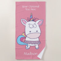 Funny Unicorn individuelle Name & Farb Strandtuch
