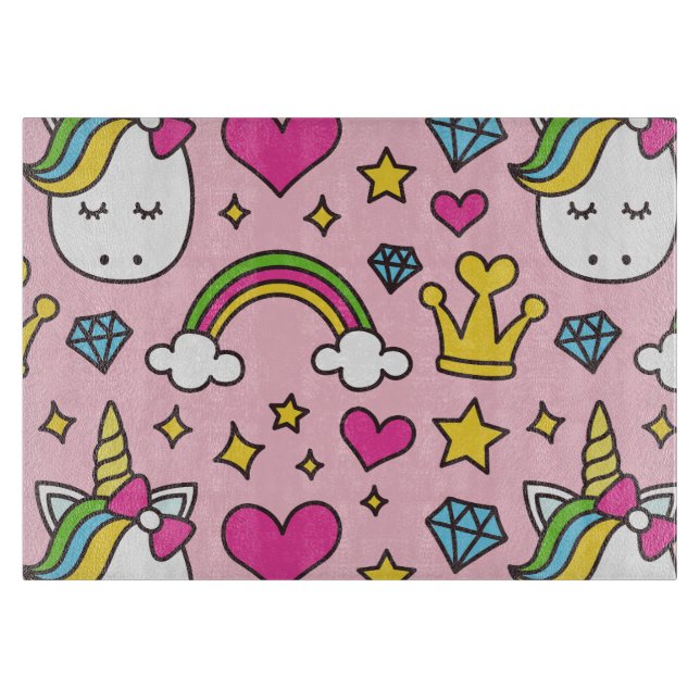Funny Unicorn Muster Pink Magic Horse Niedlich Schneidebrett (Vorderseite)