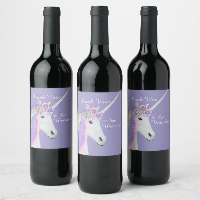 Funny Unicorn violet Étiquette de vin (Bouteilles)
