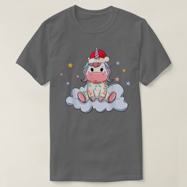 Funny Unicorns Weihnachtslicht Weihnachtsmannmütze T-Shirt (Design vorne)