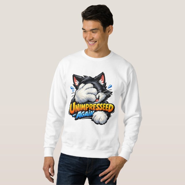 Funny Unimpressed Cat Sweatshirt - Grumpy Meme (Vorne ganz)