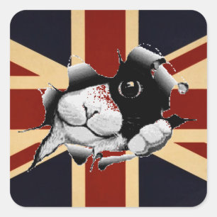 Funny Union Jack British Kitty Quadratischer Aufkleber