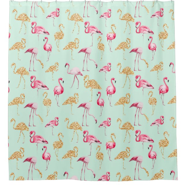 Funny Unique Girly Pink und Gold Funky Flamingo Duschvorhang (Vorderseite)