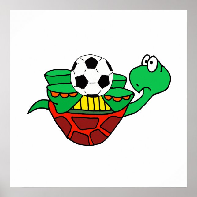 Funny Updown Turtle mit Fußball Ball Poster (Vorne)