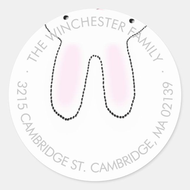 Funny upwärts Osterhasen Graue weiße Adresse Runder Aufkleber (Vorderseite)