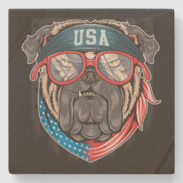 Funny USA Bandana Bulldog in Glasses Steinuntersetzer
