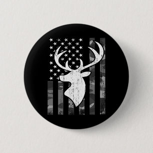 Funny Usa Flag Camouflage Whitetail Buck Deer Hunt Button