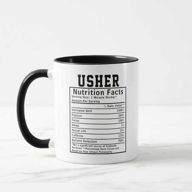 Funny Usher Nutrition Facts Staff Worker Gift Tasse (Links)
