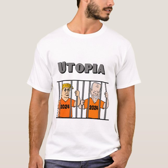 Funny Utopia Biden und Trump im Gefängnis 2024 T-Shirt (Vorderseite)