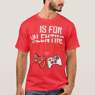 Funny V is for video Games Valentinstag Gamer Bo T-Shirt