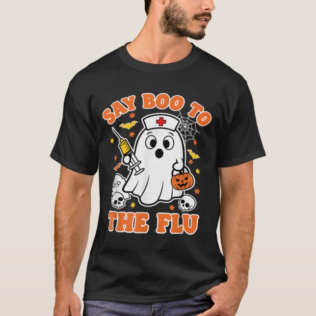 Funny Vaccine sagt Boo zum Grippegasturse Hallo T-Shirt (Vorderseite)