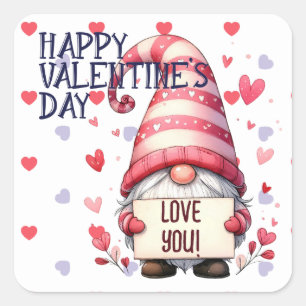 Funny Valentine Gnome mit Liebe Sie unterschreiben Quadratischer Aufkleber