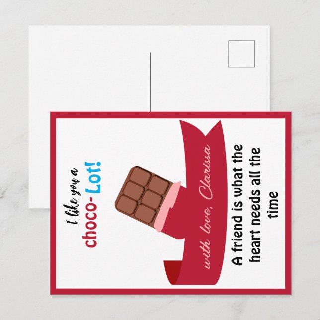 Funny Valentines Carte Jour Enfants - Chocolat (Devant / Derrière)
