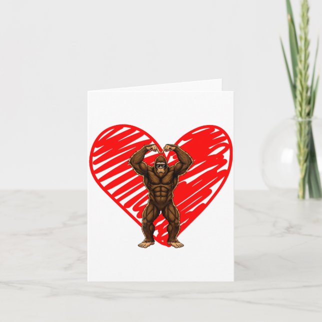 Funny Valentines Day Bigfoot Sungles In Heart Sasq Karte (Vorderseite)