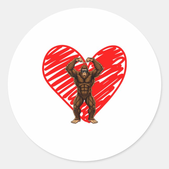 Funny Valentines Day Bigfoot Sungles In Heart Sasq Runder Aufkleber (Vorderseite)
