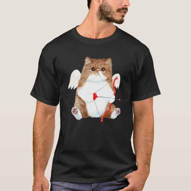 Funny Valentine's Day Cat Cupid Heart Persian Kitt T-Shirt (Vorderseite)
