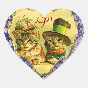 FUNNY VALENTINE'S DAY CATCATS MIT BLUME HERZ Herz-Aufkleber