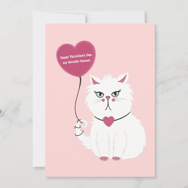 Funny Valentine's Day Grumpy White Cat Carte Plat (Devant)