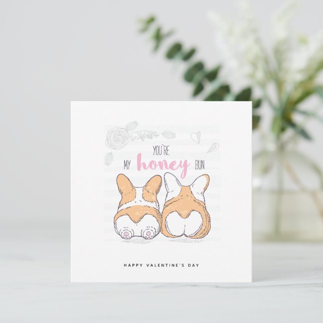 Funny Valentines Jour Corgi Chien Carte Bouton (Debout devant)