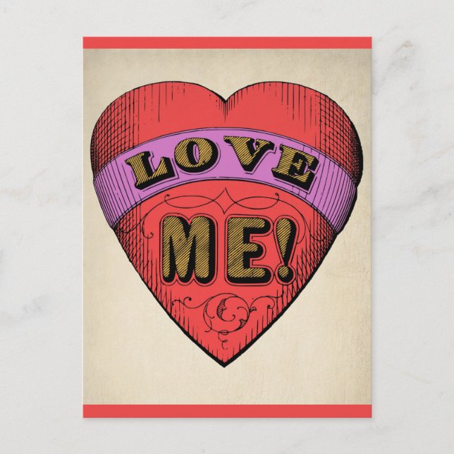 Funny Valentinstag Liebe Me Retro Herz Postkarte (Vorderseite)
