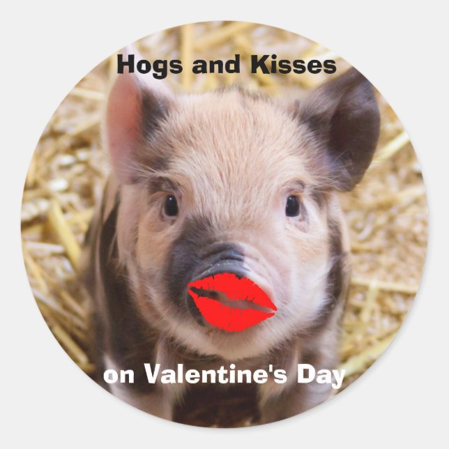 Funny Valentinstag Niedlich Little Piglet Runder Aufkleber (Vorderseite)