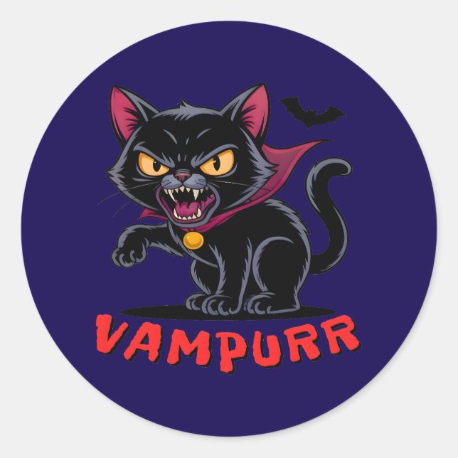 Funny Vampurr Vampire Cat Halloween Puff Runder Aufkleber (Vorderseite)